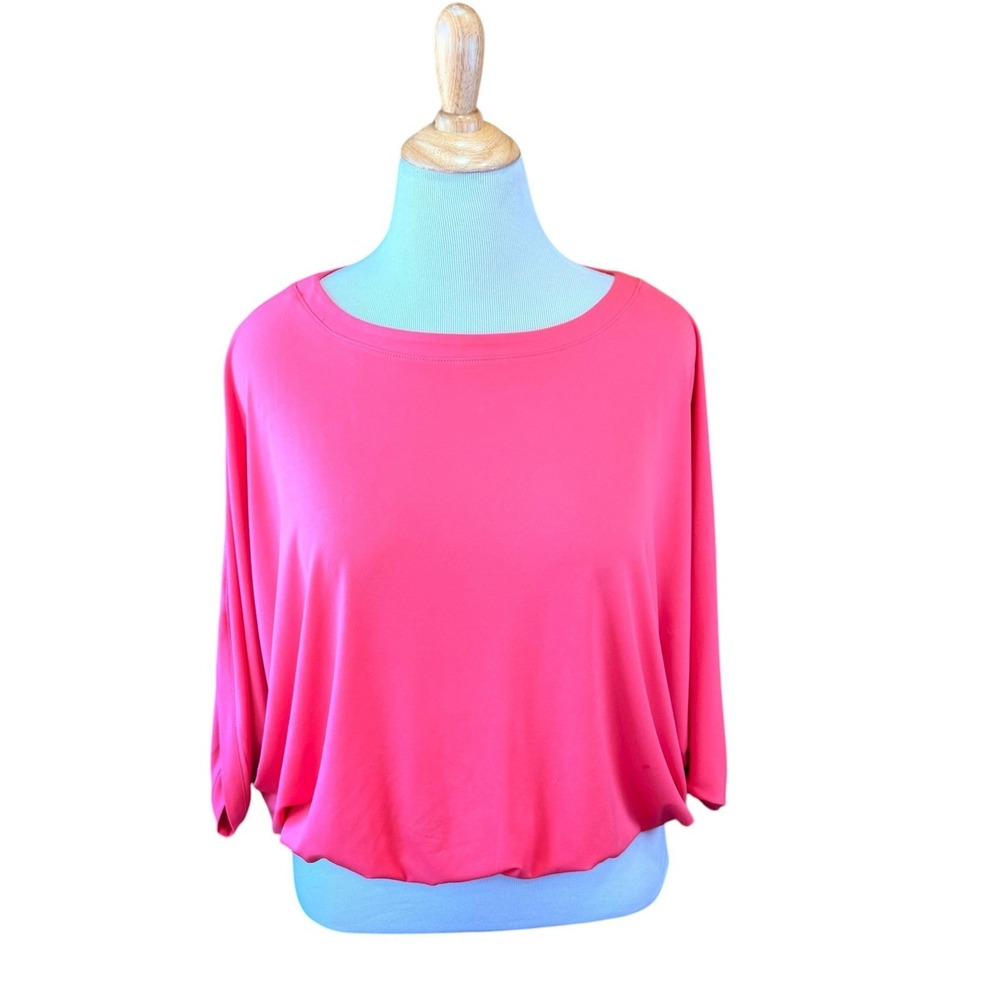 Chico's 2 Pink Dolman Sleeve Blouson Top Boat Neck Keyhole Back Blouse Size L